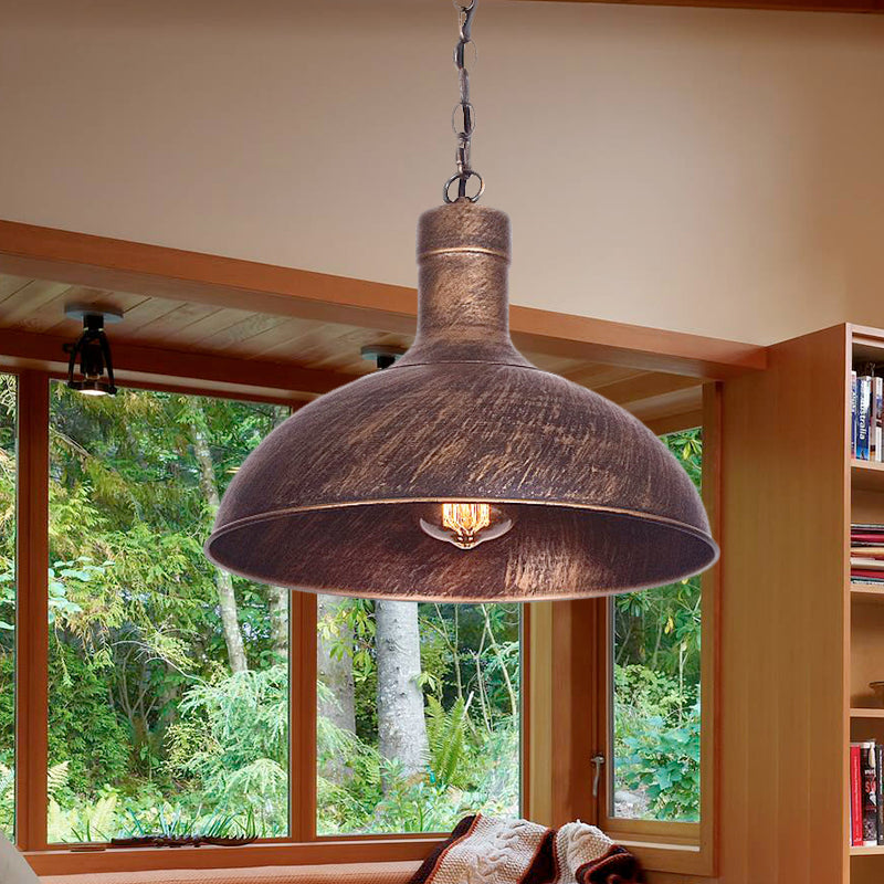 12"/16" W 1-Head Dome Suspension Light Antiqued Rust Finish Iron Hanging Ceiling Lamp for Kitchen Clearhalo 'Art Deco Pendants' 'Cast Iron' 'Ceiling Lights' 'Ceramic' 'Crystal' 'Industrial Pendants' 'Industrial' 'Metal' 'Middle Century Pendants' 'Pendant Lights' 'Pendants' 'Tiffany' Lighting' 603405
