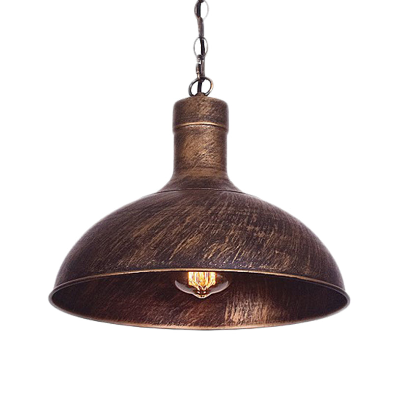 12"/16" W 1-Head Dome Suspension Light Antiqued Rust Finish Iron Hanging Ceiling Lamp for Kitchen Clearhalo 'Art Deco Pendants' 'Cast Iron' 'Ceiling Lights' 'Ceramic' 'Crystal' 'Industrial Pendants' 'Industrial' 'Metal' 'Middle Century Pendants' 'Pendant Lights' 'Pendants' 'Tiffany' Lighting' 603406