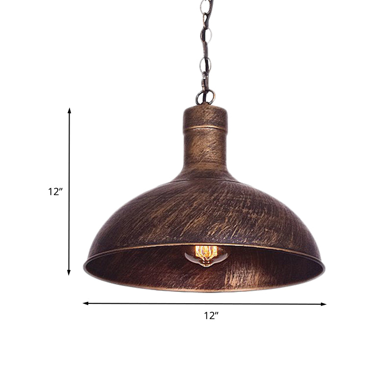 12"/16" W 1-Head Dome Suspension Light Antiqued Rust Finish Iron Hanging Ceiling Lamp for Kitchen Clearhalo 'Art Deco Pendants' 'Cast Iron' 'Ceiling Lights' 'Ceramic' 'Crystal' 'Industrial Pendants' 'Industrial' 'Metal' 'Middle Century Pendants' 'Pendant Lights' 'Pendants' 'Tiffany' Lighting' 603408