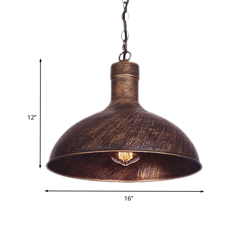 12"/16" W 1-Head Dome Suspension Light Antiqued Rust Finish Iron Hanging Ceiling Lamp for Kitchen Clearhalo 'Art Deco Pendants' 'Cast Iron' 'Ceiling Lights' 'Ceramic' 'Crystal' 'Industrial Pendants' 'Industrial' 'Metal' 'Middle Century Pendants' 'Pendant Lights' 'Pendants' 'Tiffany' Lighting' 603409
