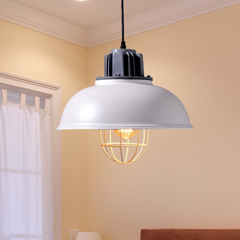 White Domed Drop Pendant Lamp Industrial Metal 1-Bulb Restaurant Ceiling Suspension Lamp Clearhalo 'Art Deco Pendants' 'Cast Iron' 'Ceiling Lights' 'Ceramic' 'Crystal' 'Industrial Pendants' 'Industrial' 'Metal' 'Middle Century Pendants' 'Pendant Lights' 'Pendants' 'Tiffany' Lighting' 603449
