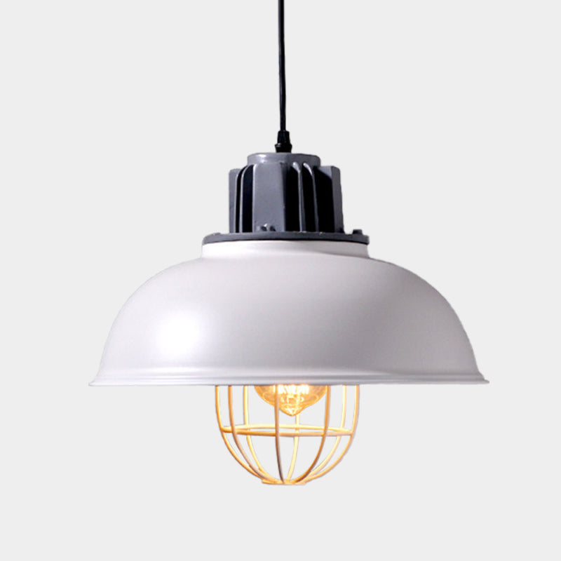 White Domed Drop Pendant Lamp Industrial Metal 1-Bulb Restaurant Ceiling Suspension Lamp Clearhalo 'Art Deco Pendants' 'Cast Iron' 'Ceiling Lights' 'Ceramic' 'Crystal' 'Industrial Pendants' 'Industrial' 'Metal' 'Middle Century Pendants' 'Pendant Lights' 'Pendants' 'Tiffany' Lighting' 603451
