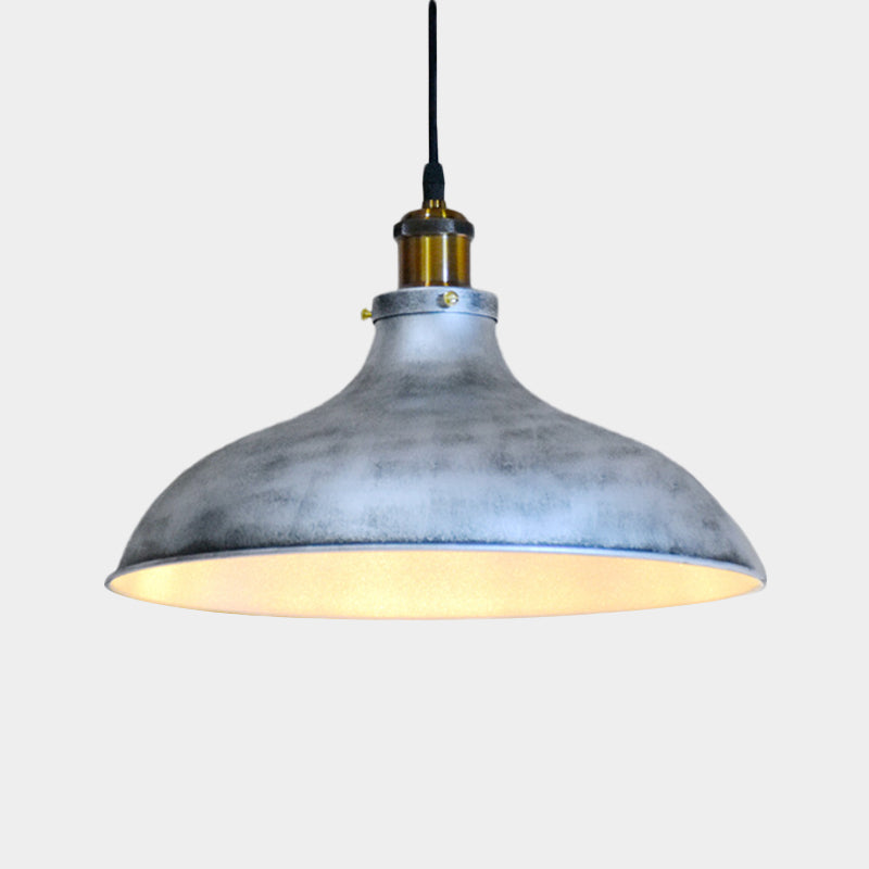 Single Light Down Lighting Rustic Living Room Hanging Ceiling Lamp with Barn Metal Shade in Silver Clearhalo 'Art Deco Pendants' 'Cast Iron' 'Ceiling Lights' 'Ceramic' 'Crystal' 'Industrial Pendants' 'Industrial' 'Metal' 'Middle Century Pendants' 'Pendant Lights' 'Pendants' 'Tiffany' Lighting' 603495