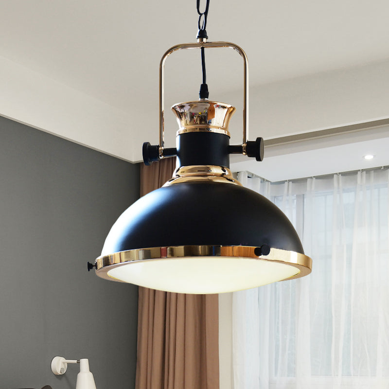 Metal Black Finish Ceiling Light Fixture Dome 1 Light Vintage Hanging Lamp Kit with Adjustable Handle Clearhalo 'Art Deco Pendants' 'Black' 'Cast Iron' 'Ceiling Lights' 'Ceramic' 'Crystal' 'Industrial Pendants' 'Industrial' 'Metal' 'Middle Century Pendants' 'Pendant Lights' 'Pendants' 'Rustic Pendants' 'Tiffany' Lighting' 603515