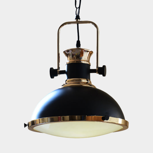 Metal Black Finish Ceiling Light Fixture Dome 1 Light Vintage Hanging Lamp Kit with Adjustable Handle Clearhalo 'Art Deco Pendants' 'Black' 'Cast Iron' 'Ceiling Lights' 'Ceramic' 'Crystal' 'Industrial Pendants' 'Industrial' 'Metal' 'Middle Century Pendants' 'Pendant Lights' 'Pendants' 'Rustic Pendants' 'Tiffany' Lighting' 603517