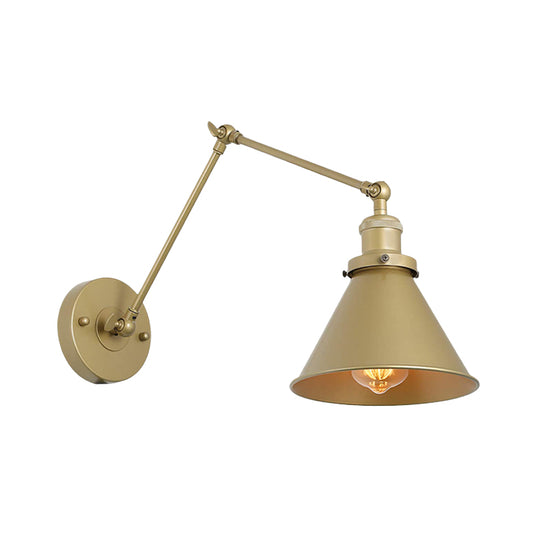Iron Gold Finish Sconce Lamp Swing Arm 1-Head Industrial Plug-In Wall Mounted Light with Swing Arm Clearhalo 'Art deco wall lights' 'Cast Iron' 'Glass' 'Industrial wall lights' 'Industrial' 'Middle century wall lights' 'Modern' 'Rustic wall lights' 'Tiffany' 'Traditional wall lights' 'Wall Lamps & Sconces' 'Wall Lights' Lighting' 603558
