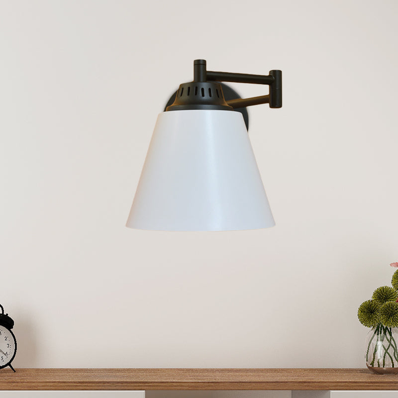 Black/White 1 Head Wall Light Sconce Vintage Iron Conical Swing Arm Wall Mounted Lamp for Study Room Clearhalo 'Art deco wall lights' 'Cast Iron' 'Glass' 'Industrial wall lights' 'Industrial' 'Middle century wall lights' 'Modern' 'Rustic wall lights' 'Tiffany' 'Traditional wall lights' 'Wall Lamps & Sconces' 'Wall Lights' Lighting' 603572