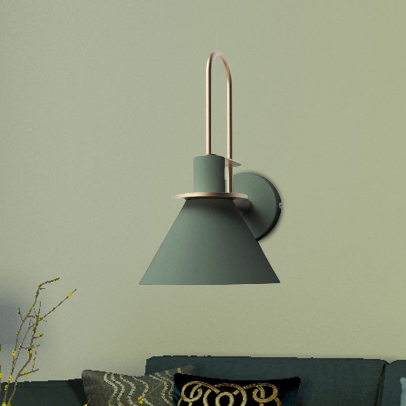 1-Light Sconce Light Fixture Antiqued Cone Metal Wall Mount in White/Black/Green with Handle for Bedside Green Clearhalo 'Art deco wall lights' 'Cast Iron' 'Glass' 'Industrial wall lights' 'Industrial' 'Middle century wall lights' 'Modern' 'Rustic wall lights' 'Tiffany' 'Traditional wall lights' 'Wall Lamps & Sconces' 'Wall Lights' Lighting' 603586