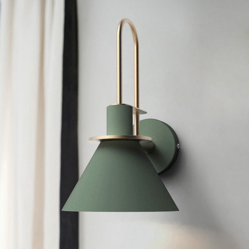1-Light Sconce Light Fixture Antiqued Cone Metal Wall Mount in White/Black/Green with Handle for Bedside Clearhalo 'Art deco wall lights' 'Cast Iron' 'Glass' 'Industrial wall lights' 'Industrial' 'Middle century wall lights' 'Modern' 'Rustic wall lights' 'Tiffany' 'Traditional wall lights' 'Wall Lamps & Sconces' 'Wall Lights' Lighting' 603587