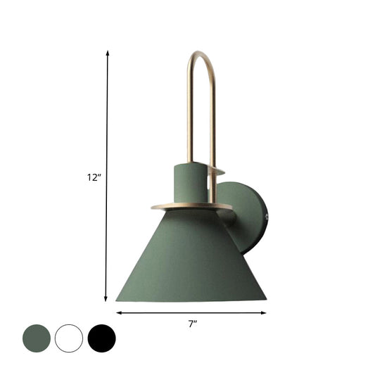 1-Light Sconce Light Fixture Antiqued Cone Metal Wall Mount in White/Black/Green with Handle for Bedside Clearhalo 'Art deco wall lights' 'Cast Iron' 'Glass' 'Industrial wall lights' 'Industrial' 'Middle century wall lights' 'Modern' 'Rustic wall lights' 'Tiffany' 'Traditional wall lights' 'Wall Lamps & Sconces' 'Wall Lights' Lighting' 603590