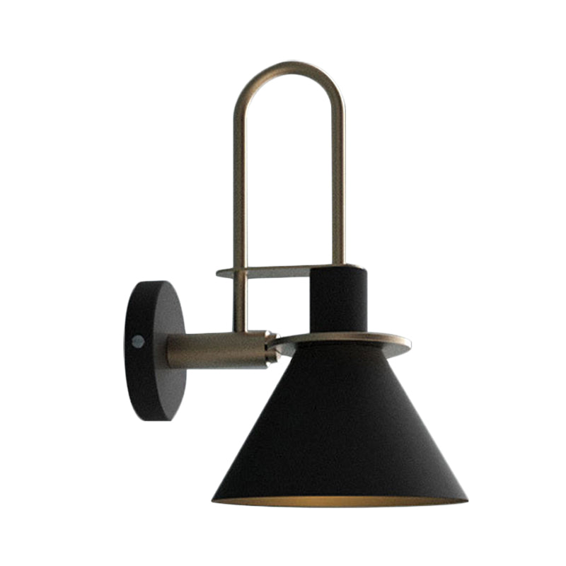 1-Light Sconce Light Fixture Antiqued Cone Metal Wall Mount in White/Black/Green with Handle for Bedside Clearhalo 'Art deco wall lights' 'Cast Iron' 'Glass' 'Industrial wall lights' 'Industrial' 'Middle century wall lights' 'Modern' 'Rustic wall lights' 'Tiffany' 'Traditional wall lights' 'Wall Lamps & Sconces' 'Wall Lights' Lighting' 603596