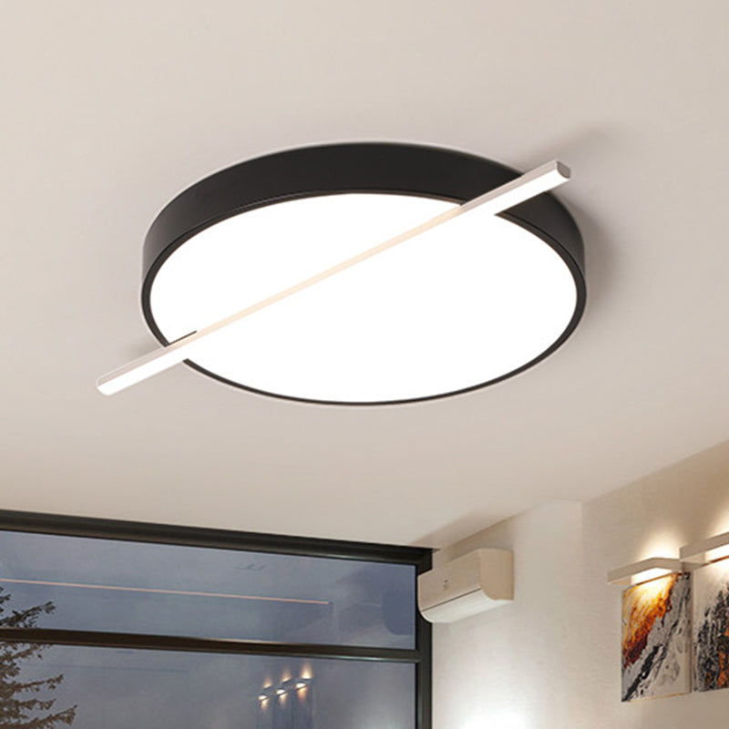 16"/19.5" Dia Drum and Linear Flush Mount Modern Acrylic LED Bedroom Flush Ceiling Light in Black, Warm/White Light Clearhalo 'Ceiling Lights' 'Close To Ceiling Lights' 'Close to ceiling' 'Flush mount' Lighting' 603629