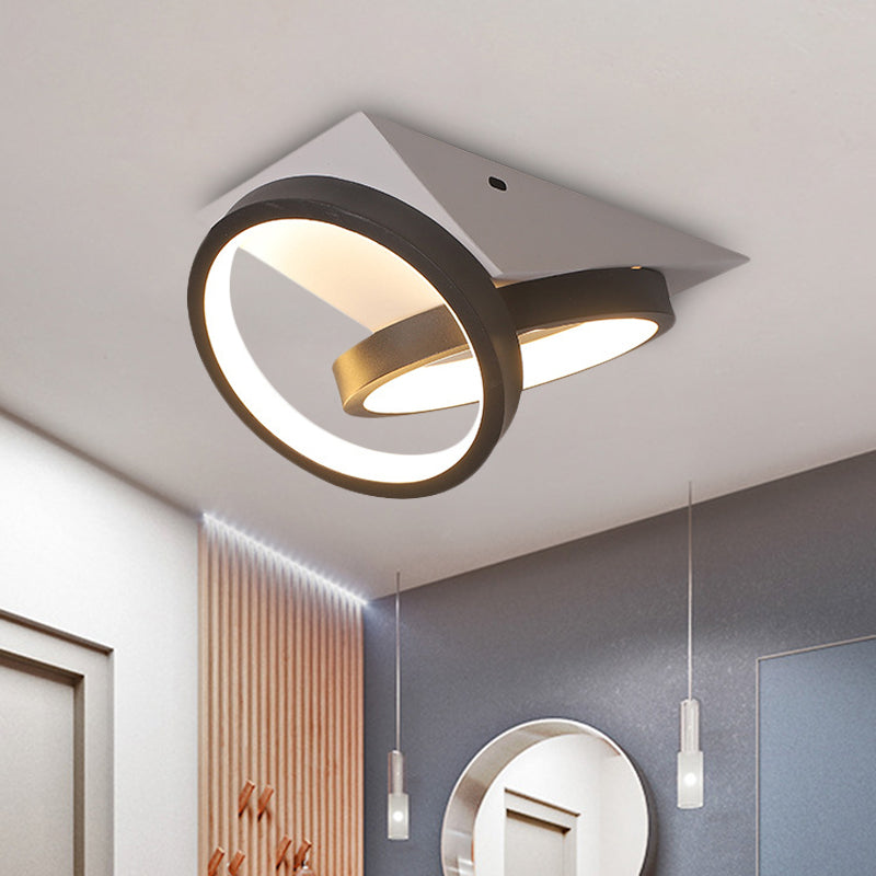 Black Double Ring Flush Light Fixture Simple LED Acrylic Flush-Mount Ceiling Lamp with White Triangle Canopy, Warm/White Light Clearhalo 'Ceiling Lights' 'Close To Ceiling Lights' 'Close to ceiling' 'Flush mount' Lighting' 603660