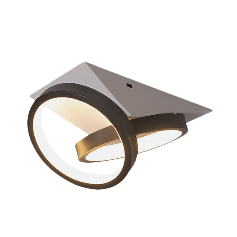 Black Double Ring Flush Light Fixture Simple LED Acrylic Flush-Mount Ceiling Lamp with White Triangle Canopy, Warm/White Light Clearhalo 'Ceiling Lights' 'Close To Ceiling Lights' 'Close to ceiling' 'Flush mount' Lighting' 603661