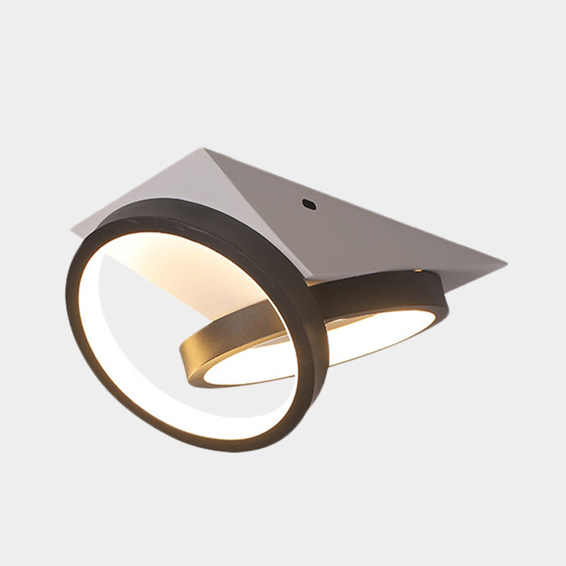 Black Double Ring Flush Light Fixture Simple LED Acrylic Flush-Mount Ceiling Lamp with White Triangle Canopy, Warm/White Light Clearhalo 'Ceiling Lights' 'Close To Ceiling Lights' 'Close to ceiling' 'Flush mount' Lighting' 603662