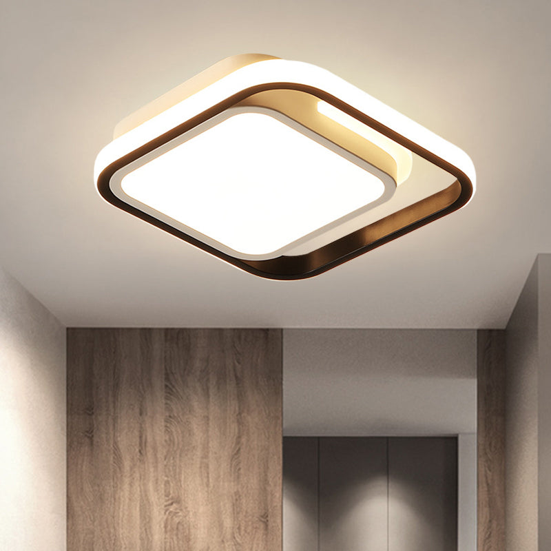Squared Flush Lighting Simple Metallic LED Black Flush Mount Ceiling Lamp for Corridor in White/Warm/3 Color Light Clearhalo 'Ceiling Lights' 'Close To Ceiling Lights' 'Close to ceiling' 'Flush mount' Lighting' 603734
