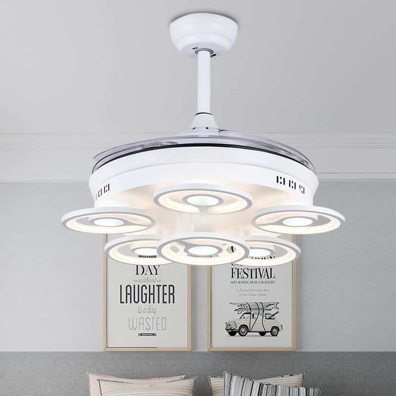 21.5" W Acrylic Circular Ceiling Fan Light Modernist LED White Semi Flush Mount Lamp with 3 Clear Blades Clearhalo 'Ceiling Fans with Lights' 'Ceiling Fans' 'Modern Ceiling Fans' 'Modern' Lighting' 603769