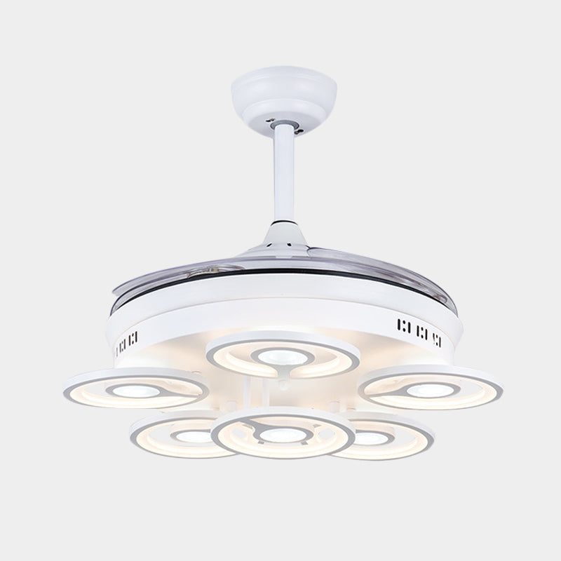 21.5" W Acrylic Circular Ceiling Fan Light Modernist LED White Semi Flush Mount Lamp with 3 Clear Blades Clearhalo 'Ceiling Fans with Lights' 'Ceiling Fans' 'Modern Ceiling Fans' 'Modern' Lighting' 603771