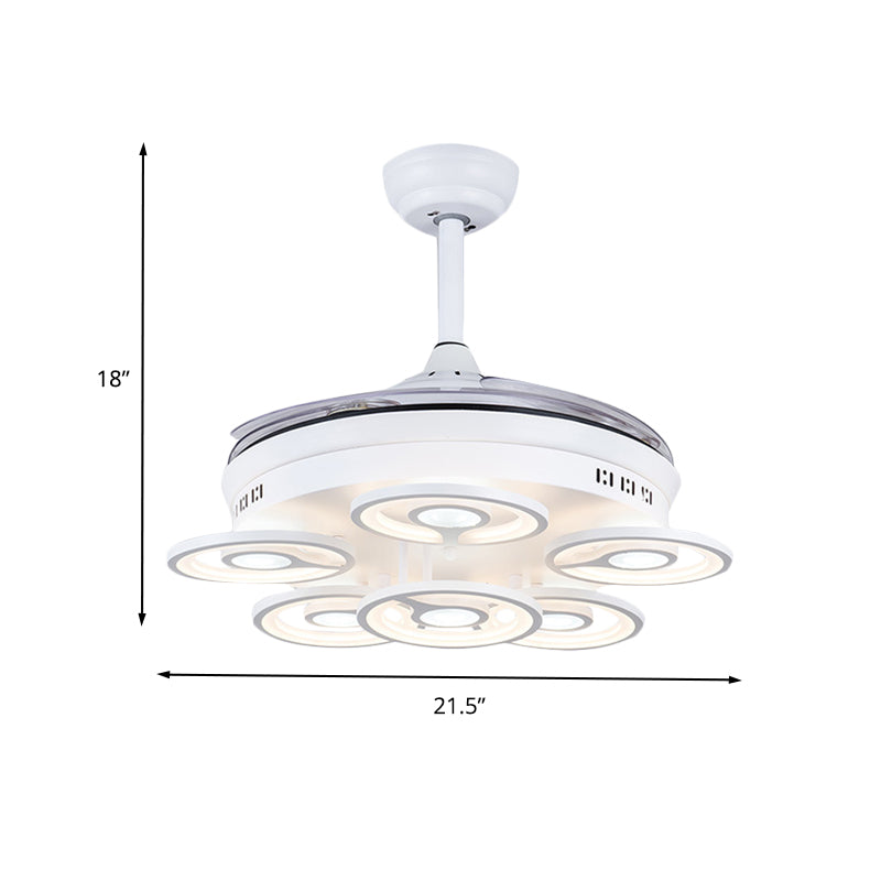 21.5" W Acrylic Circular Ceiling Fan Light Modernist LED White Semi Flush Mount Lamp with 3 Clear Blades Clearhalo 'Ceiling Fans with Lights' 'Ceiling Fans' 'Modern Ceiling Fans' 'Modern' Lighting' 603772