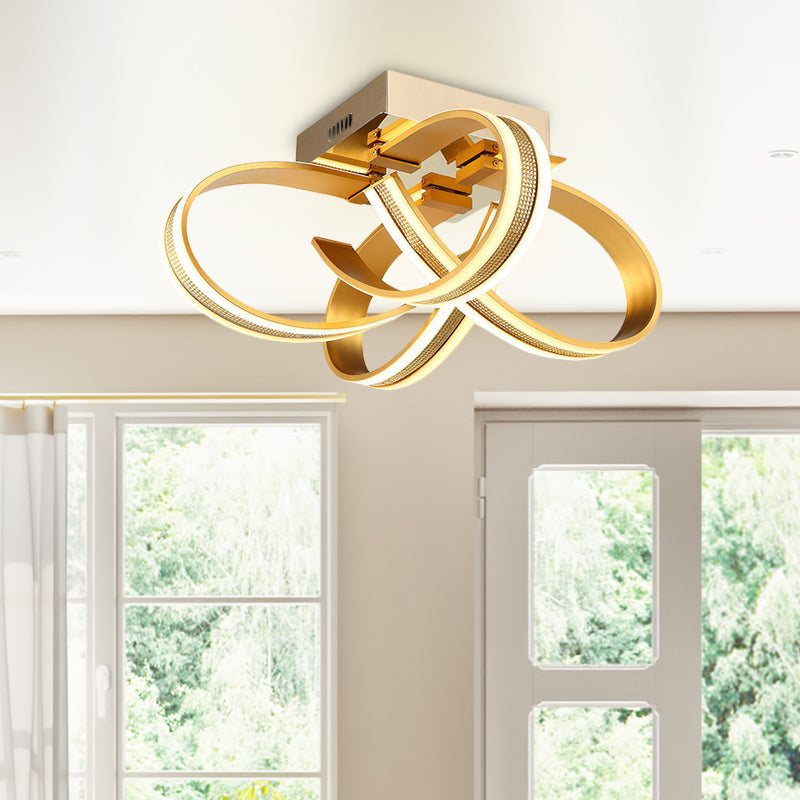 Ribbon Acrylic Flushmount Lighting Modern LED Gold Semi Ceiling Flush Mount for Living Room Gold Clearhalo 'Ceiling Lights' 'Close To Ceiling Lights' 'Close to ceiling' 'Semi-flushmount' Lighting' 603773
