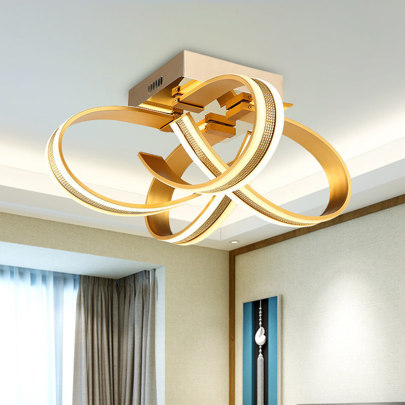 Ribbon Acrylic Flushmount Lighting Modern LED Gold Semi Ceiling Flush Mount for Living Room Clearhalo 'Ceiling Lights' 'Close To Ceiling Lights' 'Close to ceiling' 'Semi-flushmount' Lighting' 603774