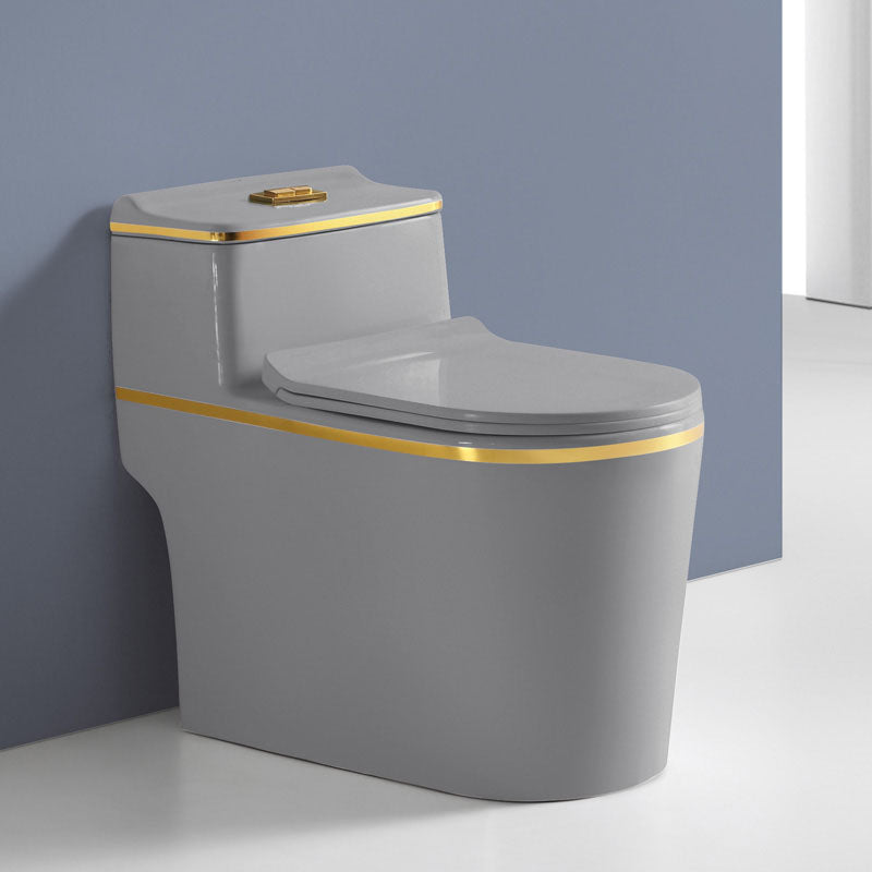 Traditional Flush Toilet Siphon Jet One-Piece Toilet with Slow Close Seat 15"L x 27"W x 24"H Grey/ Gold Clearhalo 'Bathroom Remodel & Bathroom Fixtures' 'Home Improvement' 'home_improvement' 'home_improvement_toilets' 'Toilets & Bidets' 'Toilets' 6037950