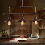 3/5 Heads Hanging Island Light Industrial Style Cone Shade Metallic Pendant Lighting with Red Valve in Rust Clearhalo 'Ceiling Lights' 'Island Lights' Lighting' 603834