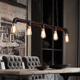 Expose Bulb Indoor Island Lighting with Pipe Vintage Metallic 5 Lights Weathered Copper Hanging Light Clearhalo 'Ceiling Lights' 'Island Lights' Lighting' 603845