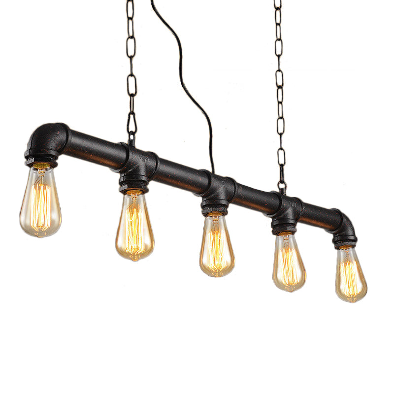 Expose Bulb Indoor Island Lighting with Pipe Vintage Metallic 5 Lights Weathered Copper Hanging Light Clearhalo 'Ceiling Lights' 'Island Lights' Lighting' 603847