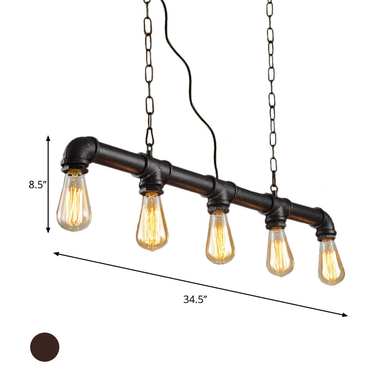 Expose Bulb Indoor Island Lighting with Pipe Vintage Metallic 5 Lights Weathered Copper Hanging Light Clearhalo 'Ceiling Lights' 'Island Lights' Lighting' 603848