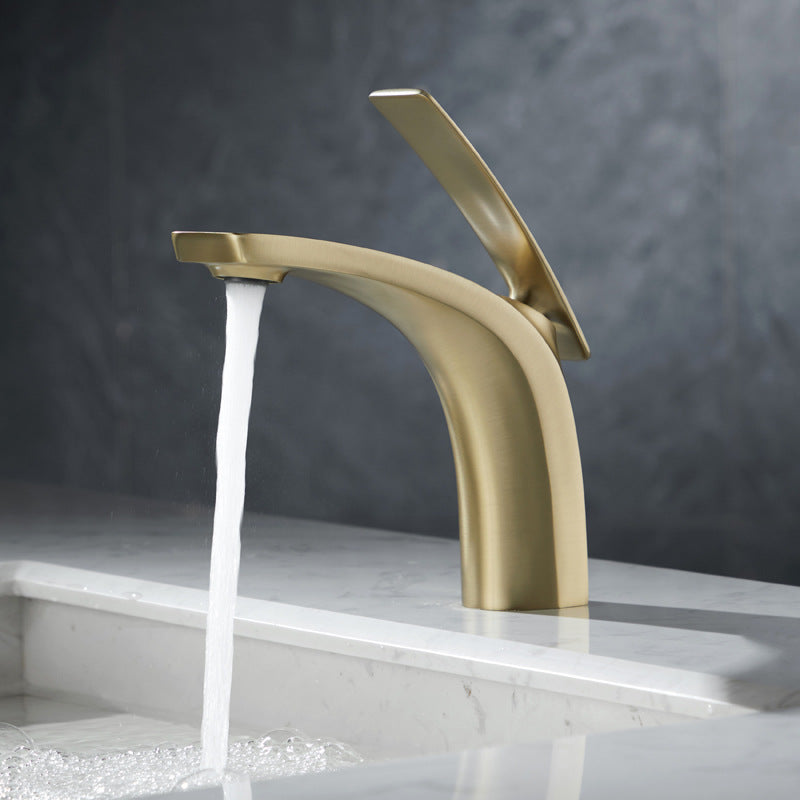 Gorgeous Metal Sink Faucet Plain Low Arc Centerset Bathroom Sink Faucet Gold Clearhalo 'Bathroom Remodel & Bathroom Fixtures' 'Bathroom Sink Faucets' 'Bathroom Sinks & Faucet Components' 'bathroom_sink_faucets' 'Home Improvement' 'home_improvement' 'home_improvement_bathroom_sink_faucets' 6039740