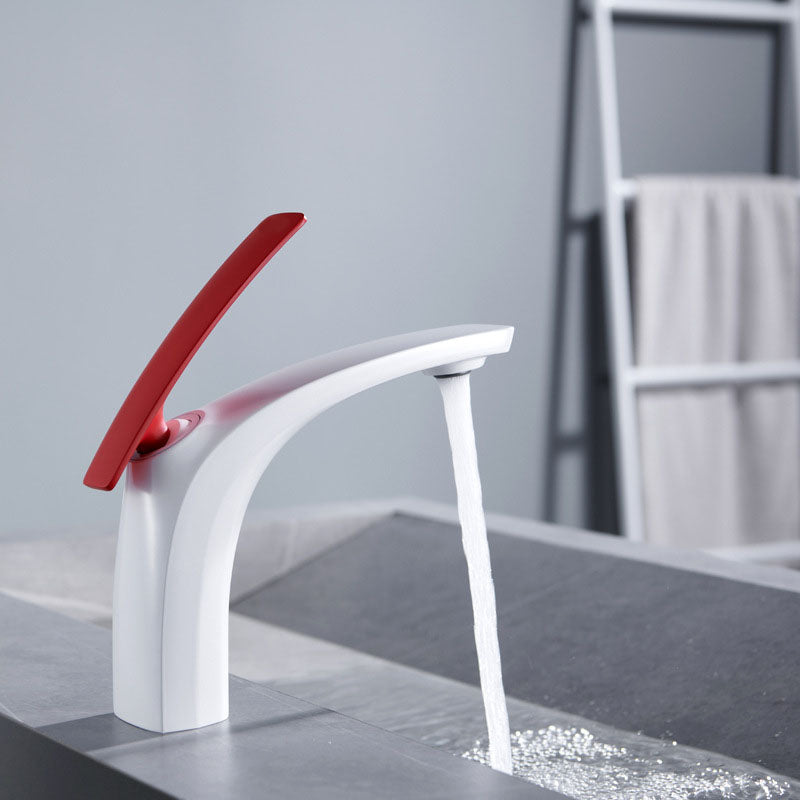 Gorgeous Metal Sink Faucet Plain Low Arc Centerset Bathroom Sink Faucet White-Red Clearhalo 'Bathroom Remodel & Bathroom Fixtures' 'Bathroom Sink Faucets' 'Bathroom Sinks & Faucet Components' 'bathroom_sink_faucets' 'Home Improvement' 'home_improvement' 'home_improvement_bathroom_sink_faucets' 6039742