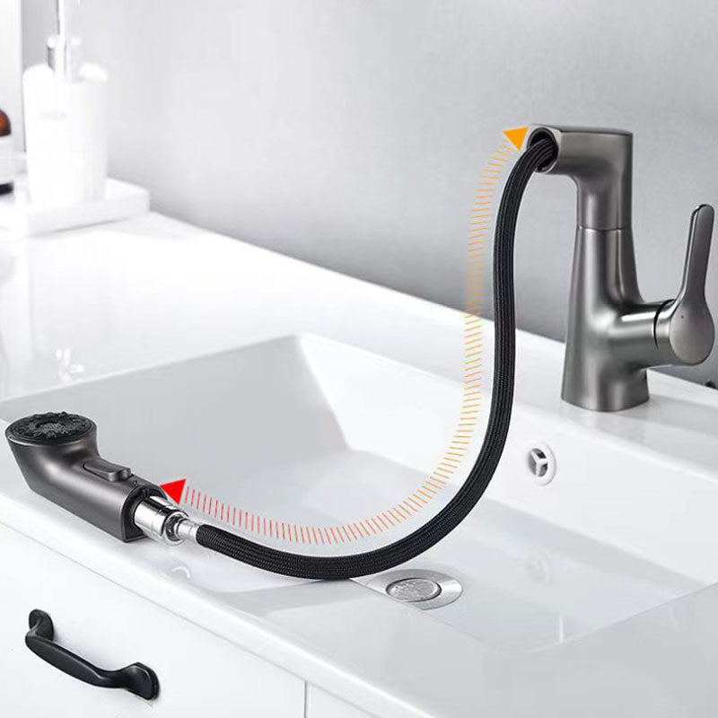 Modern Vessel Sink Faucet Lever Handle Copper Low Arc Retractable Vessel Faucet Clearhalo 'Bathroom Remodel & Bathroom Fixtures' 'Bathroom Sink Faucets' 'Bathroom Sinks & Faucet Components' 'bathroom_sink_faucets' 'Home Improvement' 'home_improvement' 'home_improvement_bathroom_sink_faucets' 6039809