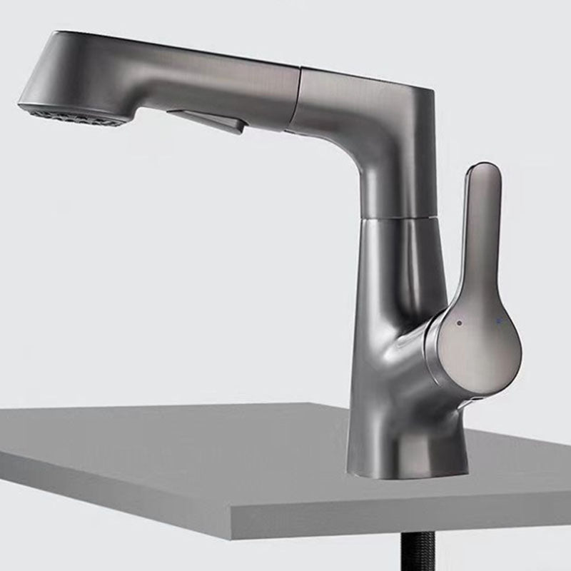 Modern Vessel Sink Faucet Lever Handle Copper Low Arc Retractable Vessel Faucet Clearhalo 'Bathroom Remodel & Bathroom Fixtures' 'Bathroom Sink Faucets' 'Bathroom Sinks & Faucet Components' 'bathroom_sink_faucets' 'Home Improvement' 'home_improvement' 'home_improvement_bathroom_sink_faucets' 6039817