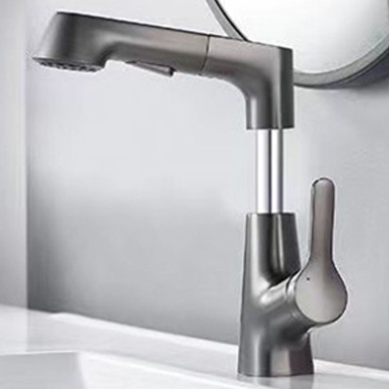 Modern Vessel Sink Faucet Lever Handle Copper Low Arc Retractable Vessel Faucet Clearhalo 'Bathroom Remodel & Bathroom Fixtures' 'Bathroom Sink Faucets' 'Bathroom Sinks & Faucet Components' 'bathroom_sink_faucets' 'Home Improvement' 'home_improvement' 'home_improvement_bathroom_sink_faucets' 6039819