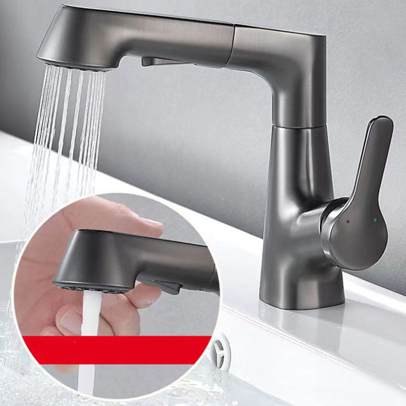 Modern Vessel Sink Faucet Lever Handle Copper Low Arc Retractable Vessel Faucet Clearhalo 'Bathroom Remodel & Bathroom Fixtures' 'Bathroom Sink Faucets' 'Bathroom Sinks & Faucet Components' 'bathroom_sink_faucets' 'Home Improvement' 'home_improvement' 'home_improvement_bathroom_sink_faucets' 6039821