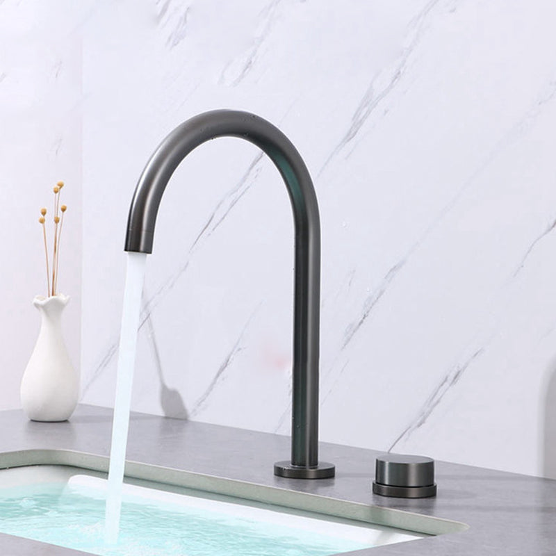 Circular 1-Handle Bathroom Faucet 2 Hole Wide Spread Bathroom Faucet Grey 12.5” Clearhalo 'Bathroom Remodel & Bathroom Fixtures' 'Bathroom Sink Faucets' 'Bathroom Sinks & Faucet Components' 'bathroom_sink_faucets' 'Home Improvement' 'home_improvement' 'home_improvement_bathroom_sink_faucets' 6040064