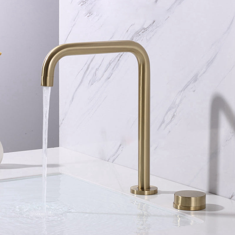 Circular 1-Handle Bathroom Faucet 2 Hole Wide Spread Bathroom Faucet Gold 12“ Clearhalo 'Bathroom Remodel & Bathroom Fixtures' 'Bathroom Sink Faucets' 'Bathroom Sinks & Faucet Components' 'bathroom_sink_faucets' 'Home Improvement' 'home_improvement' 'home_improvement_bathroom_sink_faucets' 6040067