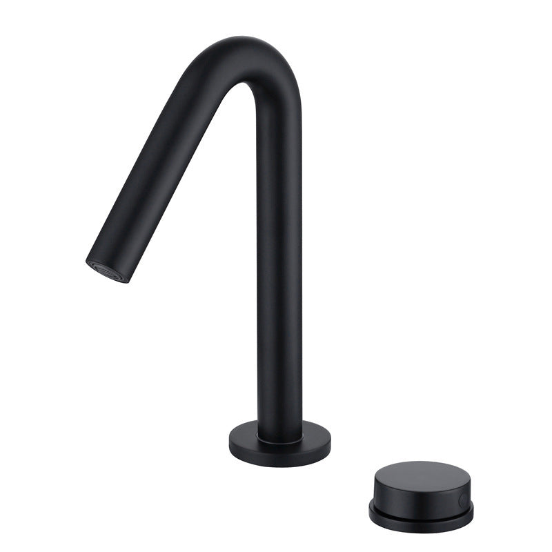 Circular 1-Handle Bathroom Faucet 2 Hole Wide Spread Bathroom Faucet Black 9" Clearhalo 'Bathroom Remodel & Bathroom Fixtures' 'Bathroom Sink Faucets' 'Bathroom Sinks & Faucet Components' 'bathroom_sink_faucets' 'Home Improvement' 'home_improvement' 'home_improvement_bathroom_sink_faucets' 6040068