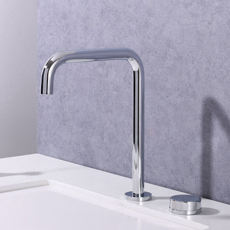 Circular 1-Handle Bathroom Faucet 2 Hole Wide Spread Bathroom Faucet Chrome 12“ Clearhalo 'Bathroom Remodel & Bathroom Fixtures' 'Bathroom Sink Faucets' 'Bathroom Sinks & Faucet Components' 'bathroom_sink_faucets' 'Home Improvement' 'home_improvement' 'home_improvement_bathroom_sink_faucets' 6040079