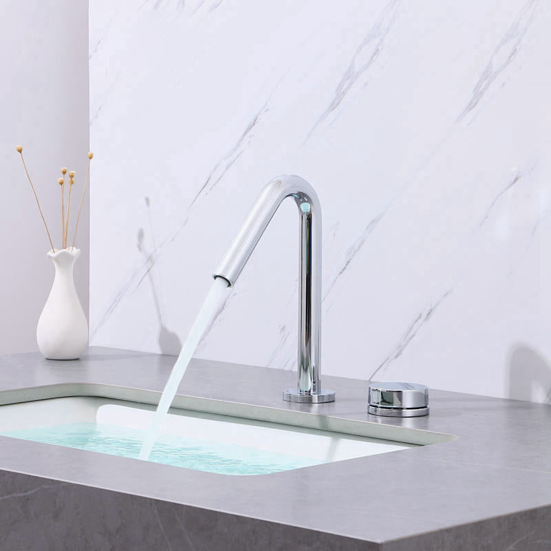 Circular 1-Handle Bathroom Faucet 2 Hole Wide Spread Bathroom Faucet Chrome 9" Clearhalo 'Bathroom Remodel & Bathroom Fixtures' 'Bathroom Sink Faucets' 'Bathroom Sinks & Faucet Components' 'bathroom_sink_faucets' 'Home Improvement' 'home_improvement' 'home_improvement_bathroom_sink_faucets' 6040081