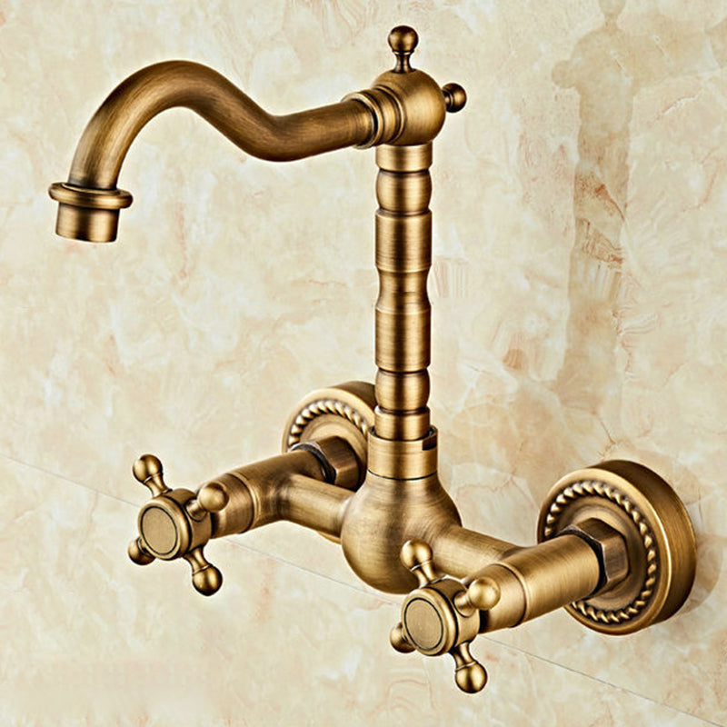 Glam 2-Handle Bathroom Sink Faucet 2-Hole Wall Mounted Bathroom Faucet Clearhalo 'Bathroom Remodel & Bathroom Fixtures' 'Bathroom Sink Faucets' 'Bathroom Sinks & Faucet Components' 'bathroom_sink_faucets' 'Home Improvement' 'home_improvement' 'home_improvement_bathroom_sink_faucets' 6040111