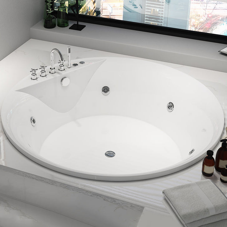 Modern White Acrylic Bath Tub Round Drop-in Bathtub for Home Massage Included Tub with Deck Faucets Clearhalo 'Bathroom Remodel & Bathroom Fixtures' 'Bathtubs' 'Home Improvement' 'home_improvement' 'home_improvement_bathtubs' 'Showers & Bathtubs' 6042630