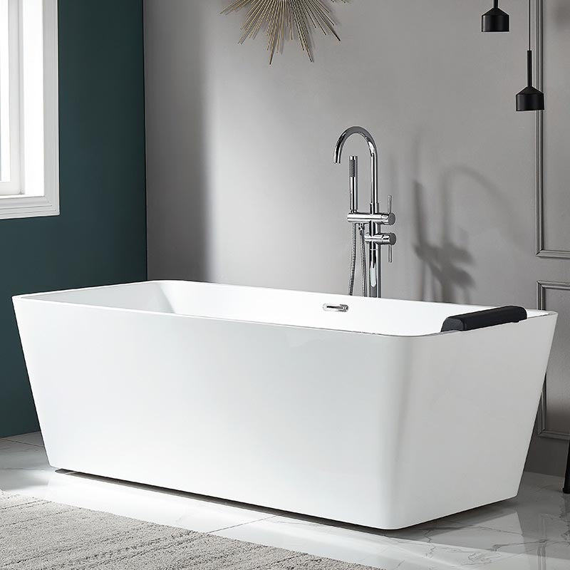 Modern Acrylic Home Bathtub Rectangular Freestanding Bath Tub in White Tub with Freestanding Tub Fillers Clearhalo 'Bathroom Remodel & Bathroom Fixtures' 'Bathtubs' 'Home Improvement' 'home_improvement' 'home_improvement_bathtubs' 'Showers & Bathtubs' 6042981
