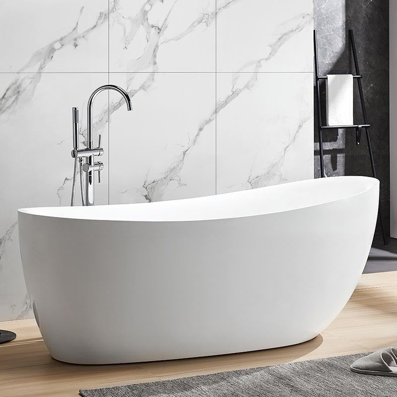 Modern Oval Acrylic Bathtub Home Freestanding Bath Tub in White Tub with Freestanding Tub Fillers Clearhalo 'Bathroom Remodel & Bathroom Fixtures' 'Bathtubs' 'Home Improvement' 'home_improvement' 'home_improvement_bathtubs' 'Showers & Bathtubs' 6043050