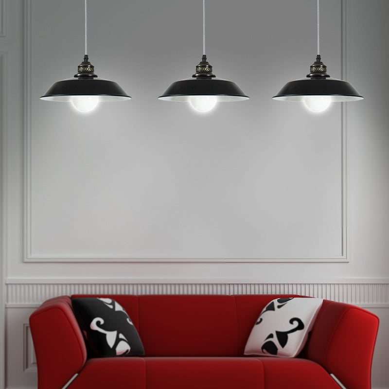 Loft Stylish Barn Lampshade Suspension Light 1 Light Metallic Ceiling Pendant Light in Black, 10"/14" Diameter Clearhalo 'Art Deco Pendants' 'Black' 'Cast Iron' 'Ceiling Lights' 'Ceramic' 'Crystal' 'Industrial Pendants' 'Industrial' 'Metal' 'Middle Century Pendants' 'Pendant Lights' 'Pendants' 'Rustic Pendants' 'Tiffany' Lighting' 60497