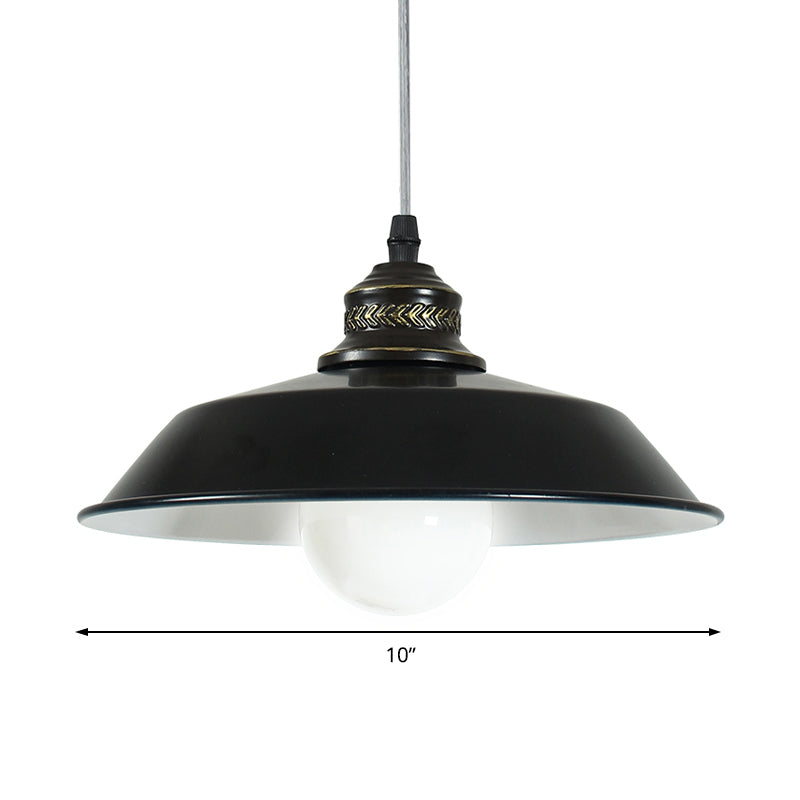 Loft Stylish Barn Lampshade Suspension Light 1 Light Metallic Ceiling Pendant Light in Black, 10"/14" Diameter Clearhalo 'Art Deco Pendants' 'Black' 'Cast Iron' 'Ceiling Lights' 'Ceramic' 'Crystal' 'Industrial Pendants' 'Industrial' 'Metal' 'Middle Century Pendants' 'Pendant Lights' 'Pendants' 'Rustic Pendants' 'Tiffany' Lighting' 60499