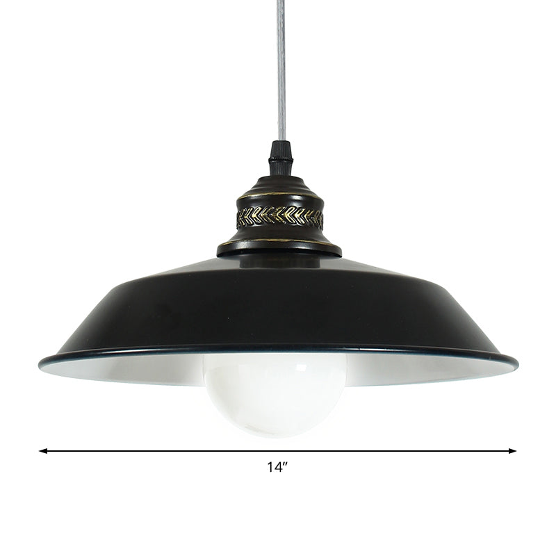 Loft Stylish Barn Lampshade Suspension Light 1 Light Metallic Ceiling Pendant Light in Black, 10"/14" Diameter Clearhalo 'Art Deco Pendants' 'Black' 'Cast Iron' 'Ceiling Lights' 'Ceramic' 'Crystal' 'Industrial Pendants' 'Industrial' 'Metal' 'Middle Century Pendants' 'Pendant Lights' 'Pendants' 'Rustic Pendants' 'Tiffany' Lighting' 60500