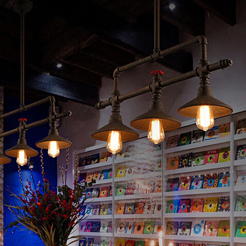 3/5 Lights Conical Pendant Lighting Industrial Style Rust Wrought Iron Island Light Fixture for Restaurant 3 Rust Clearhalo 'Ceiling Lights' 'Island Lights' Lighting' 605599