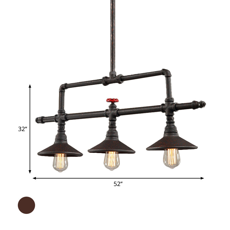 3/5 Lights Conical Pendant Lighting Industrial Style Rust Wrought Iron Island Light Fixture for Restaurant Clearhalo 'Ceiling Lights' 'Island Lights' Lighting' 605603